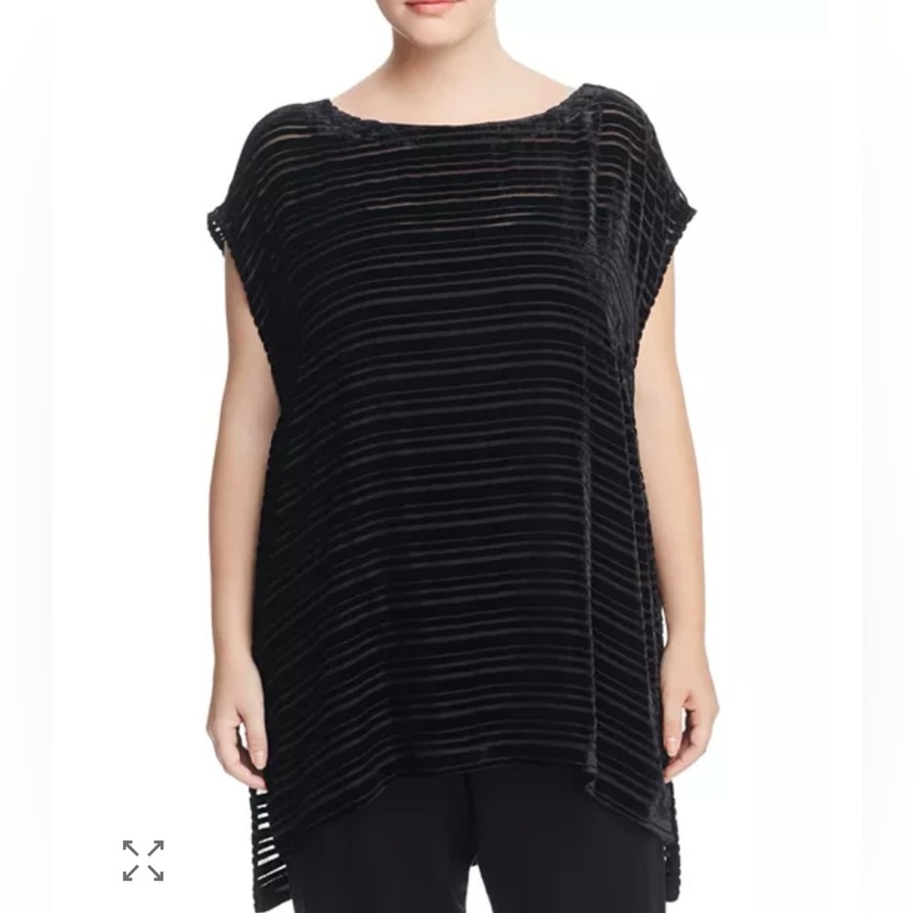 Eileen Fisher‎ Velvet Burnout Stripe Tunic Black Size M
